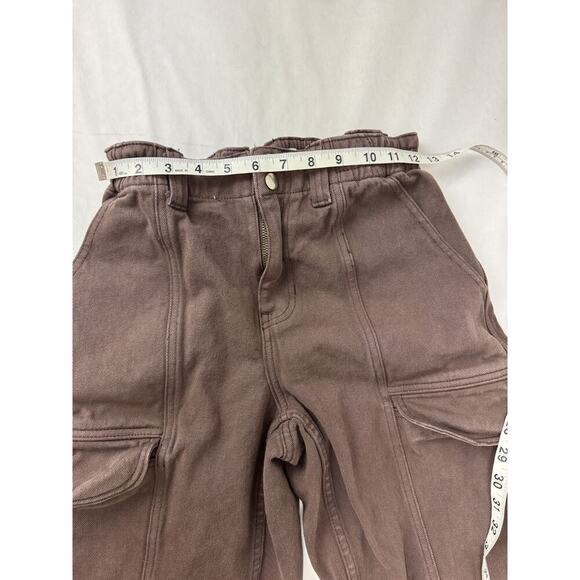 Grunge Pacsun Elastic Waist Cargo Utility Pants Brown Snap Button Small Pockets - Picture 5 of 10
